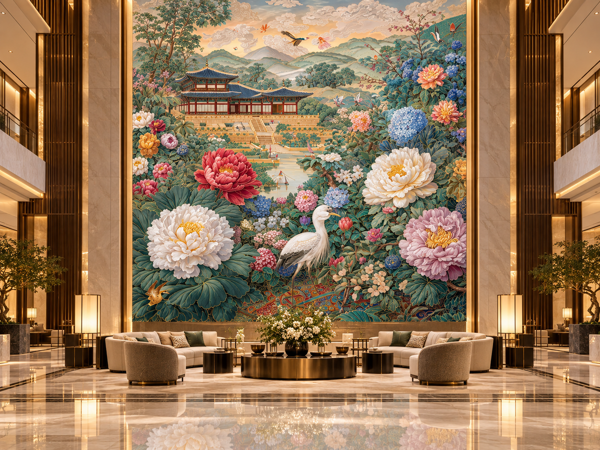 Garden Peonies and Pagoda Fine Art Poster