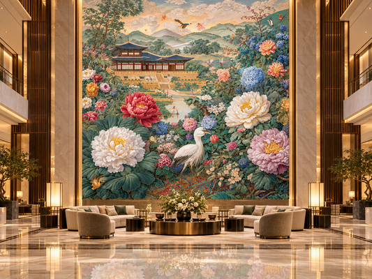 Garden Peonies and Pagoda Fine Art Poster