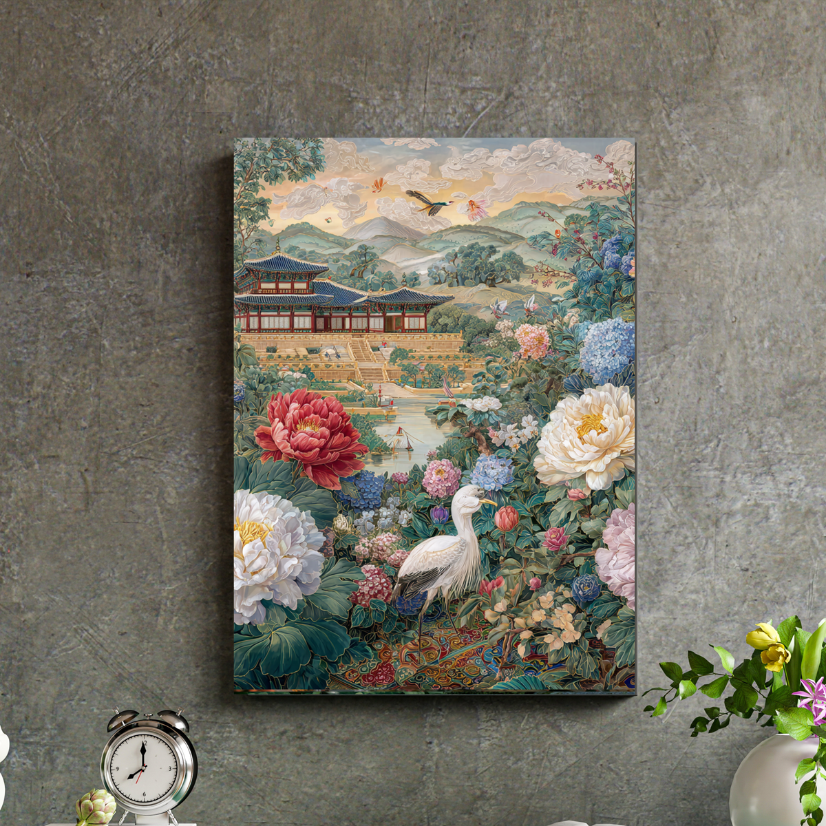 Garden Peonies and Pagoda Fine Art Poster