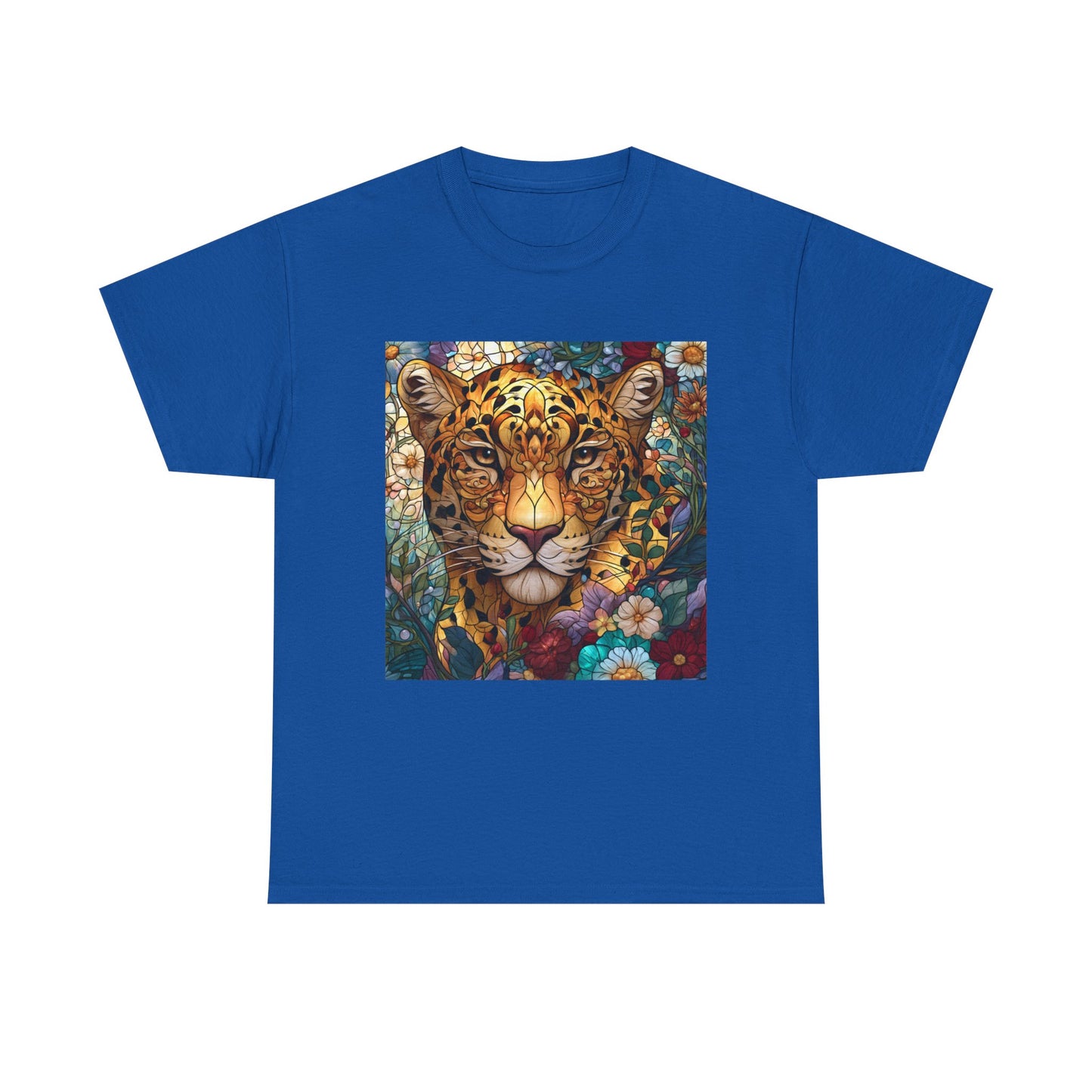 Jaguar Floral Portrait T-Shirt – Colorful Leopard Face Art Tee