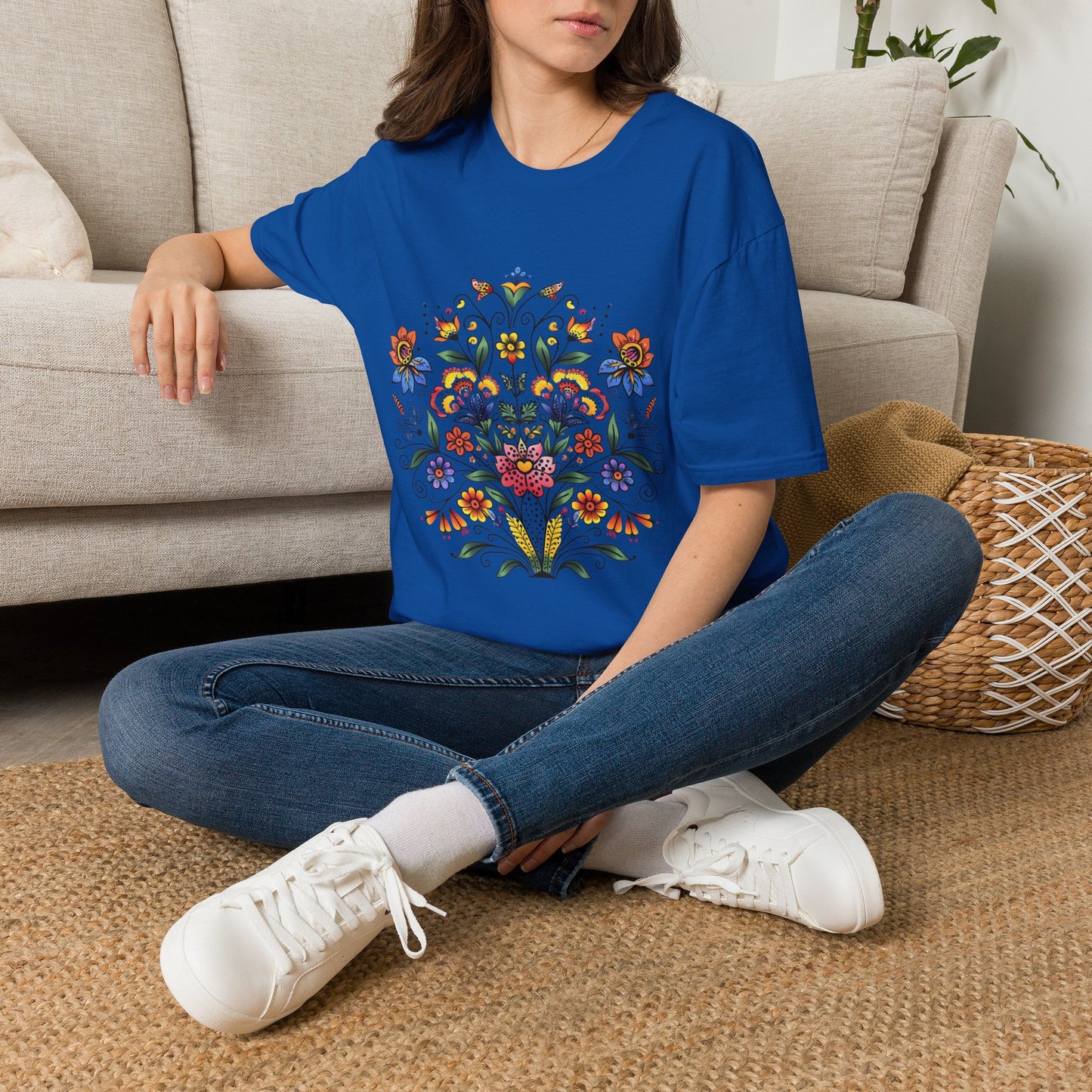 Floral Folk Art T-Shirt — Colorful Boho Flower Motif