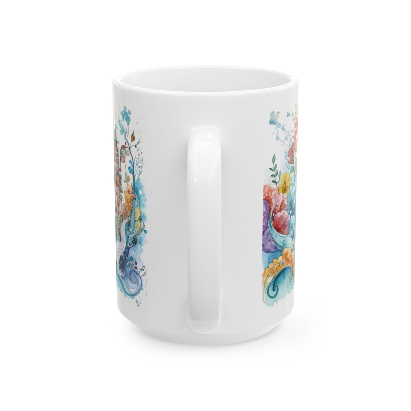 Whale & Ship Watercolor Ceramic Mug — Nautical Ocean Art Coffee Cup (11oz/15oz)