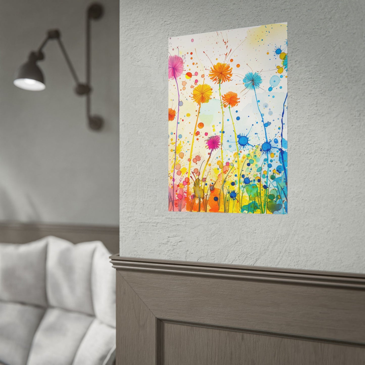 Colorful Watercolor Wildflower Poster — Bright Floral Rolled Art Print