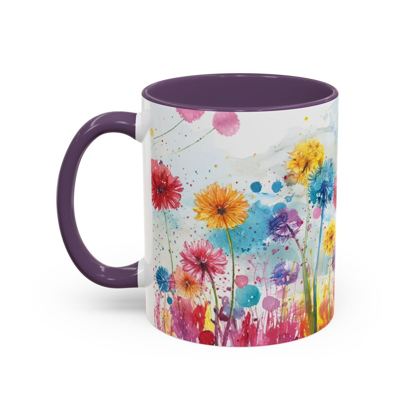 Watercolor Wildflower Accent Coffee Mug — Colorful Floral 11/15oz