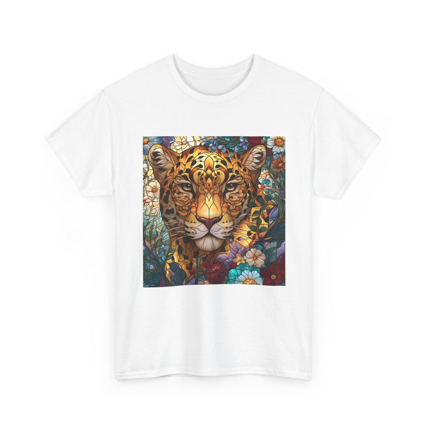 Jaguar Floral Portrait T-Shirt – Colorful Leopard Face Art Tee