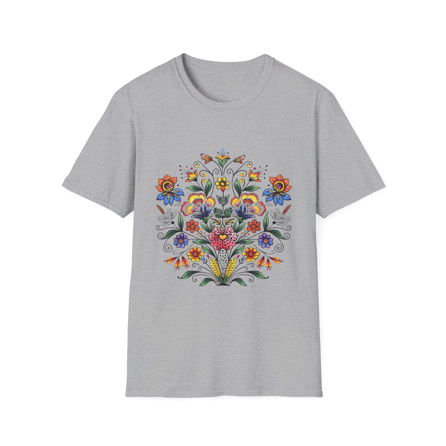 Floral Folk Art T-Shirt — Colorful Boho Flower Motif