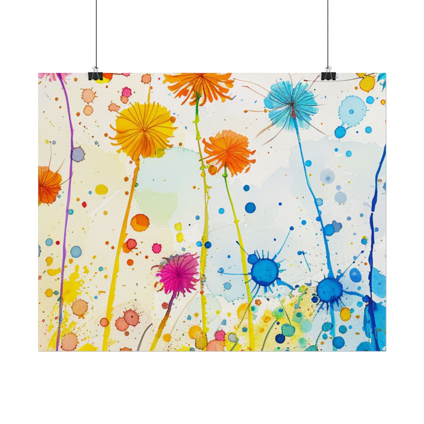 Colorful Watercolor Wildflower Poster — Bright Floral Rolled Art Print