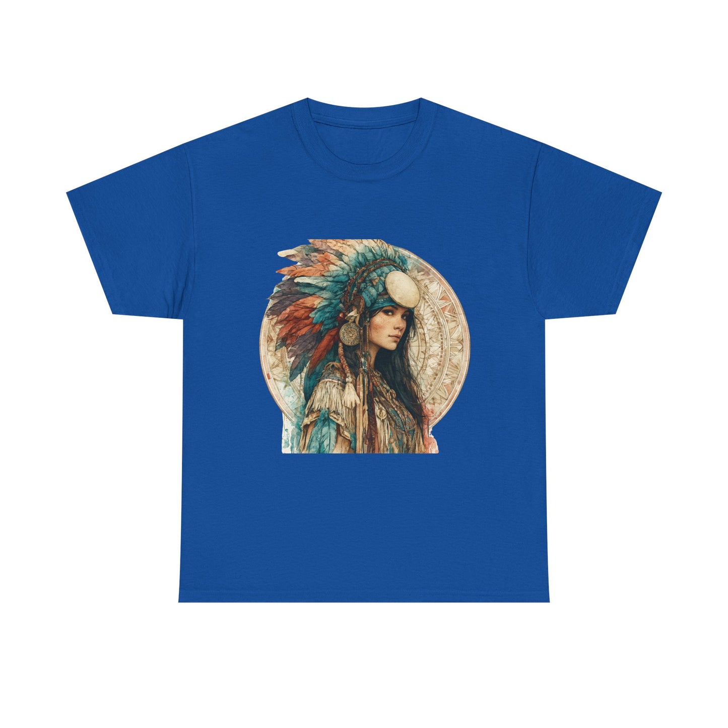 Native Headdress Portrait T‑Shirt — Boho Feather Art Tee