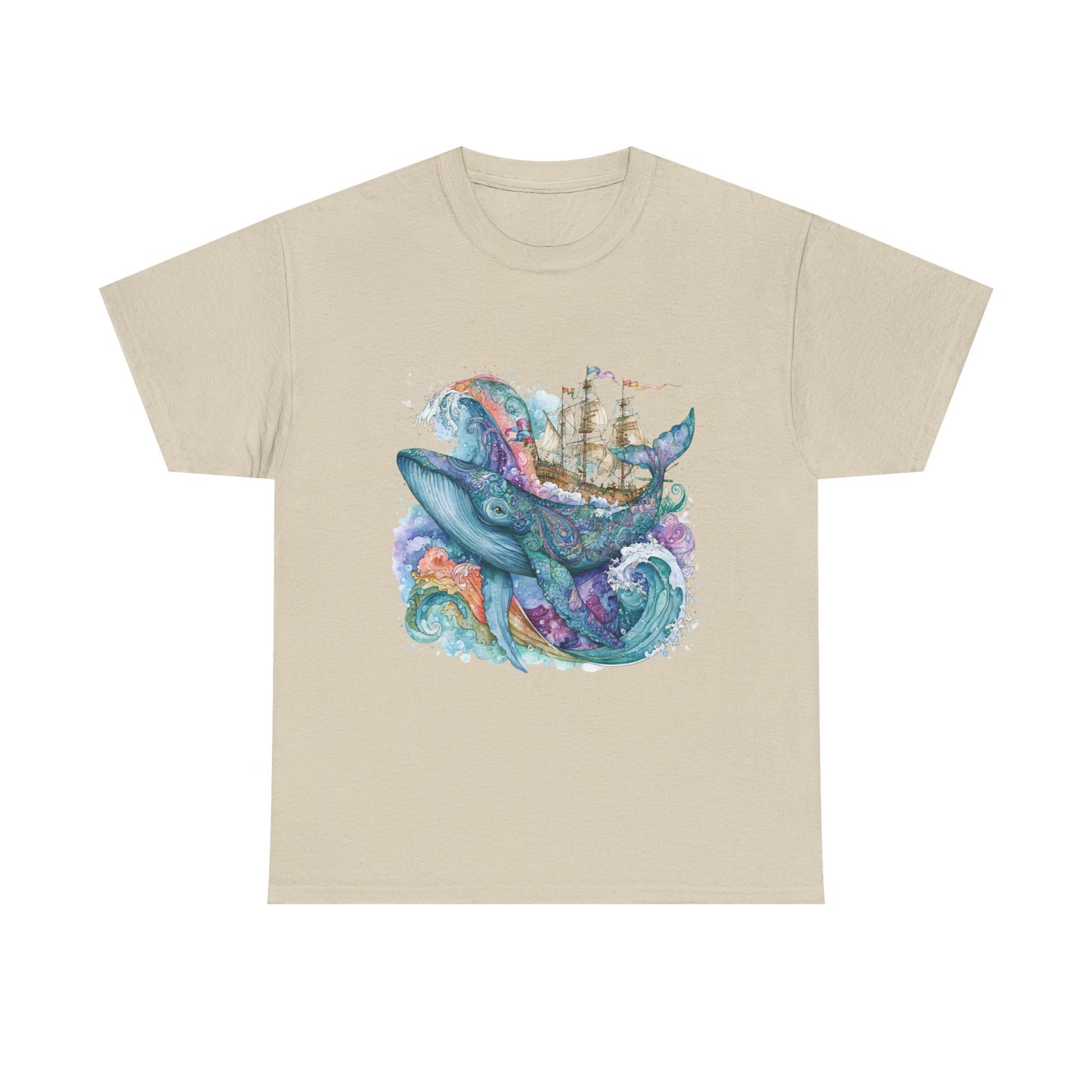 Whale & Ship Watercolor T‑Shirt — Nautical Ocean Art Tee