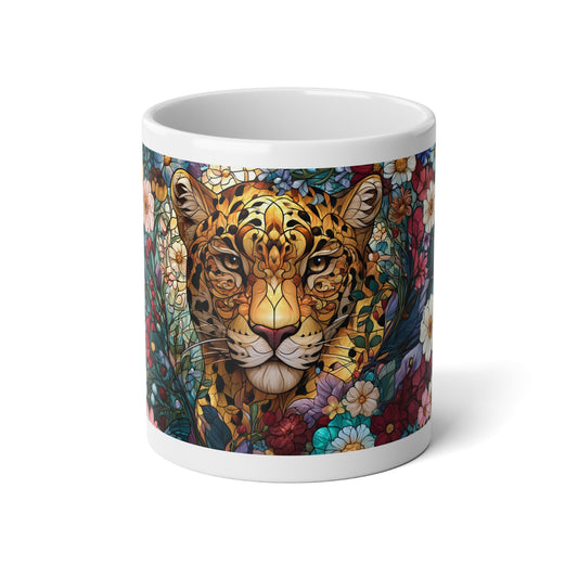 Jaguar Floral Jumbo Mug —  Leopard Portrait Coffee Cup