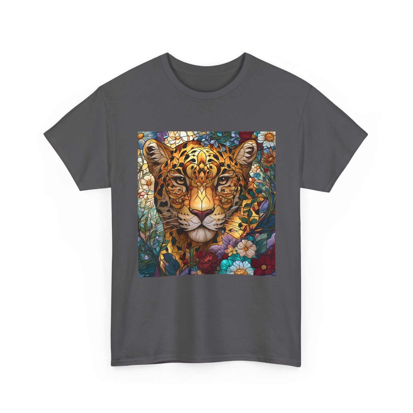Jaguar Floral Portrait T-Shirt – Colorful Leopard Face Art Tee
