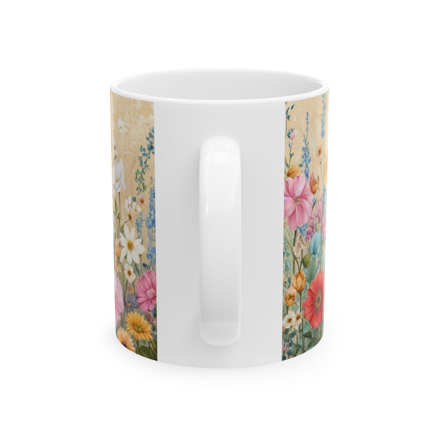 Floral Sunflower Meadow Ceramic Mug – Vintage Wildflower Coffee Cup (11oz, 15oz)