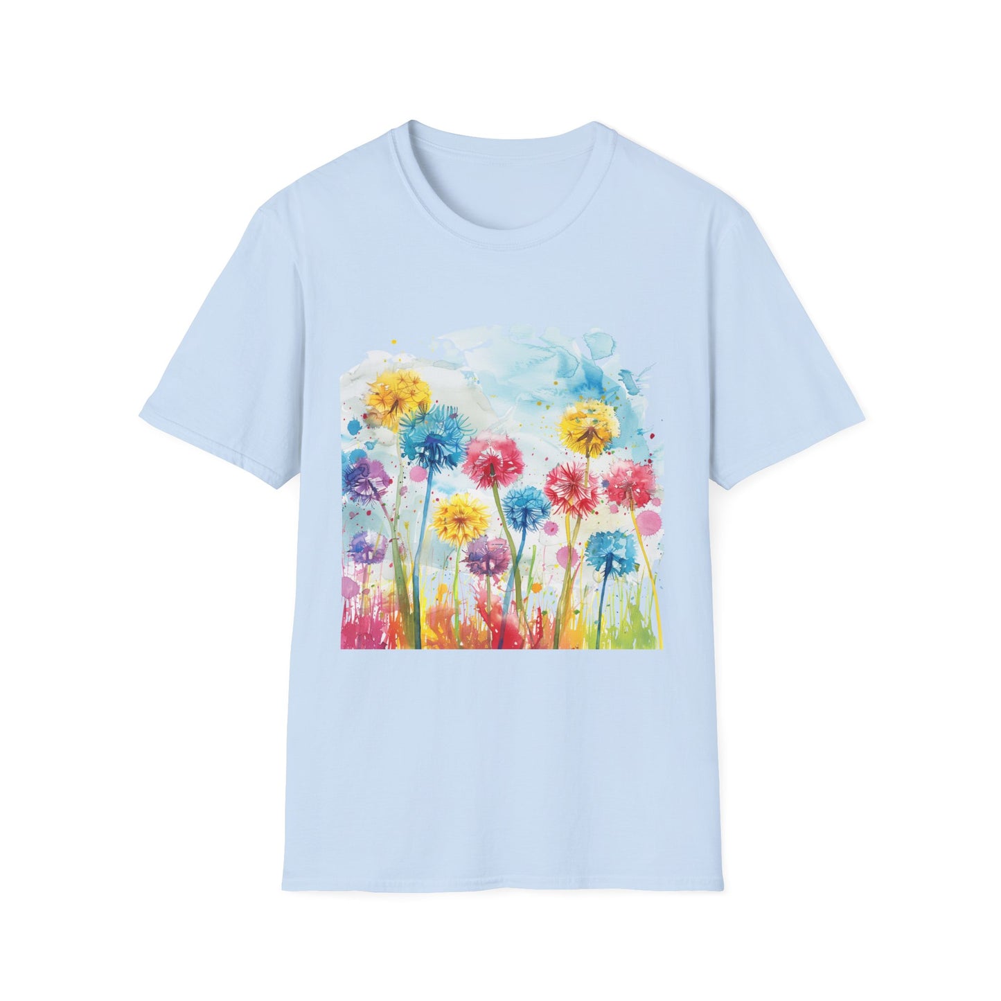 Watercolor Dandelion Field T-Shirt — Bright Floral Spring Tee