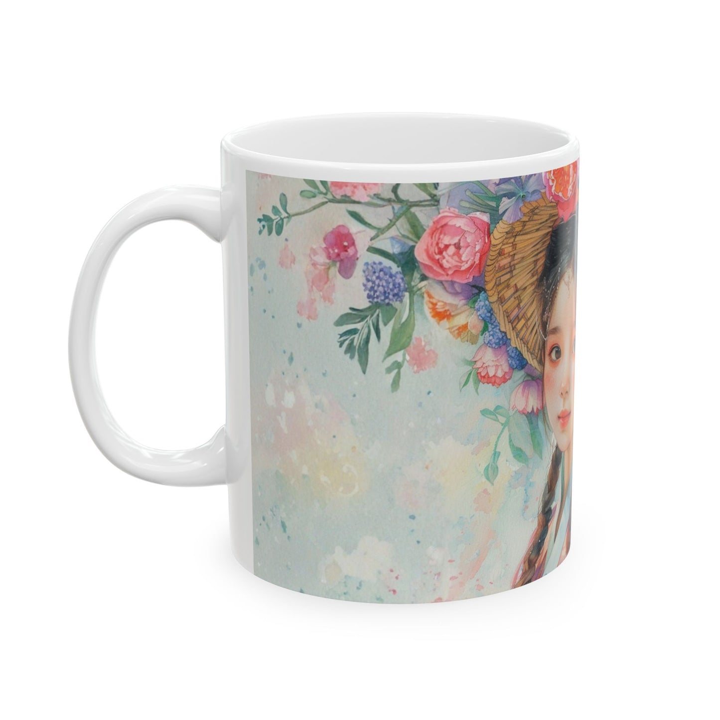 Floral Asian Portrait Ceramic Mug — Elegant Vintage-Inspired Tea Cup (11oz/15oz)