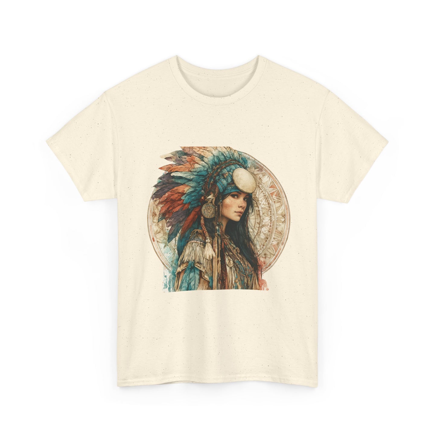Native Headdress Portrait T‑Shirt — Boho Feather Art Tee