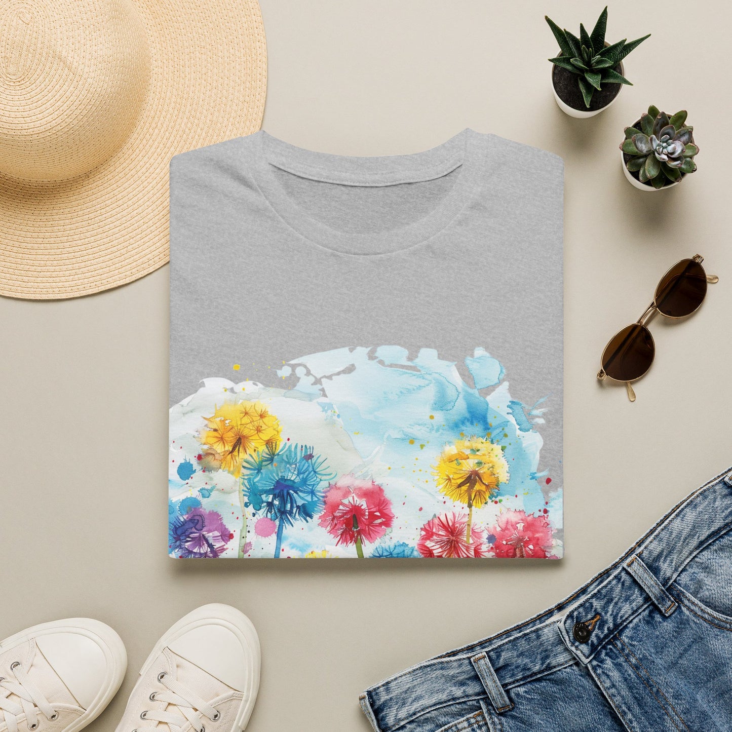 Watercolor Dandelion Field T-Shirt — Bright Floral Spring Tee