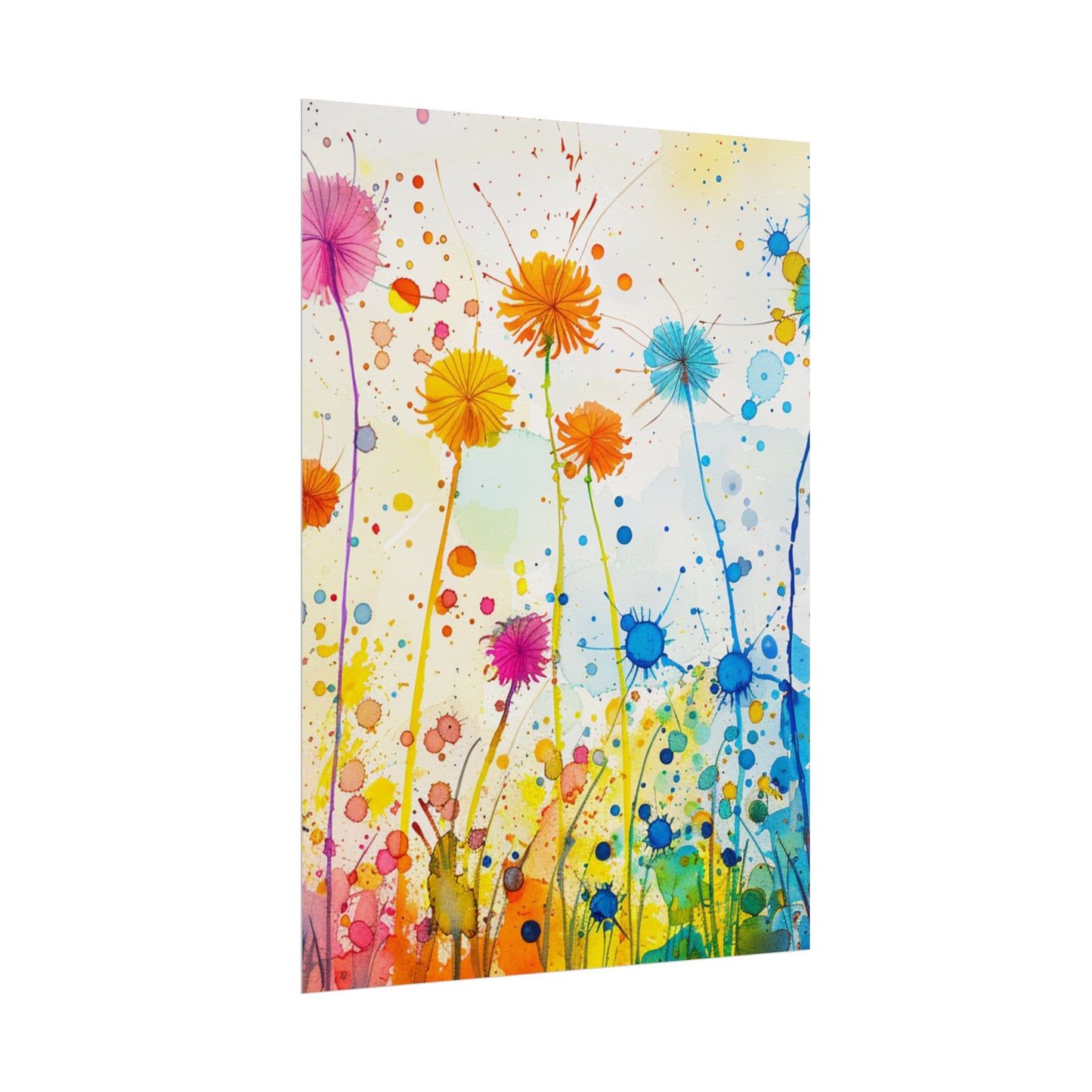 Colorful Watercolor Wildflower Poster — Bright Floral Rolled Art Print