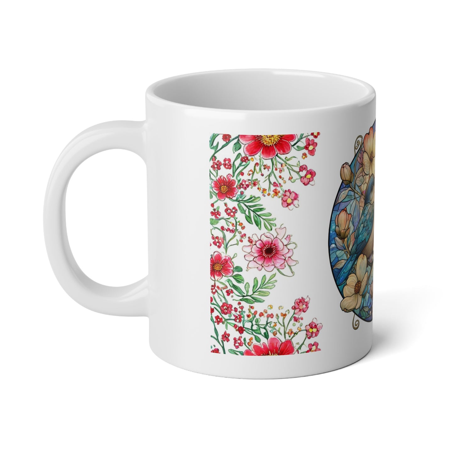 Pair of Bluebirds Floral Stained-Glass Design