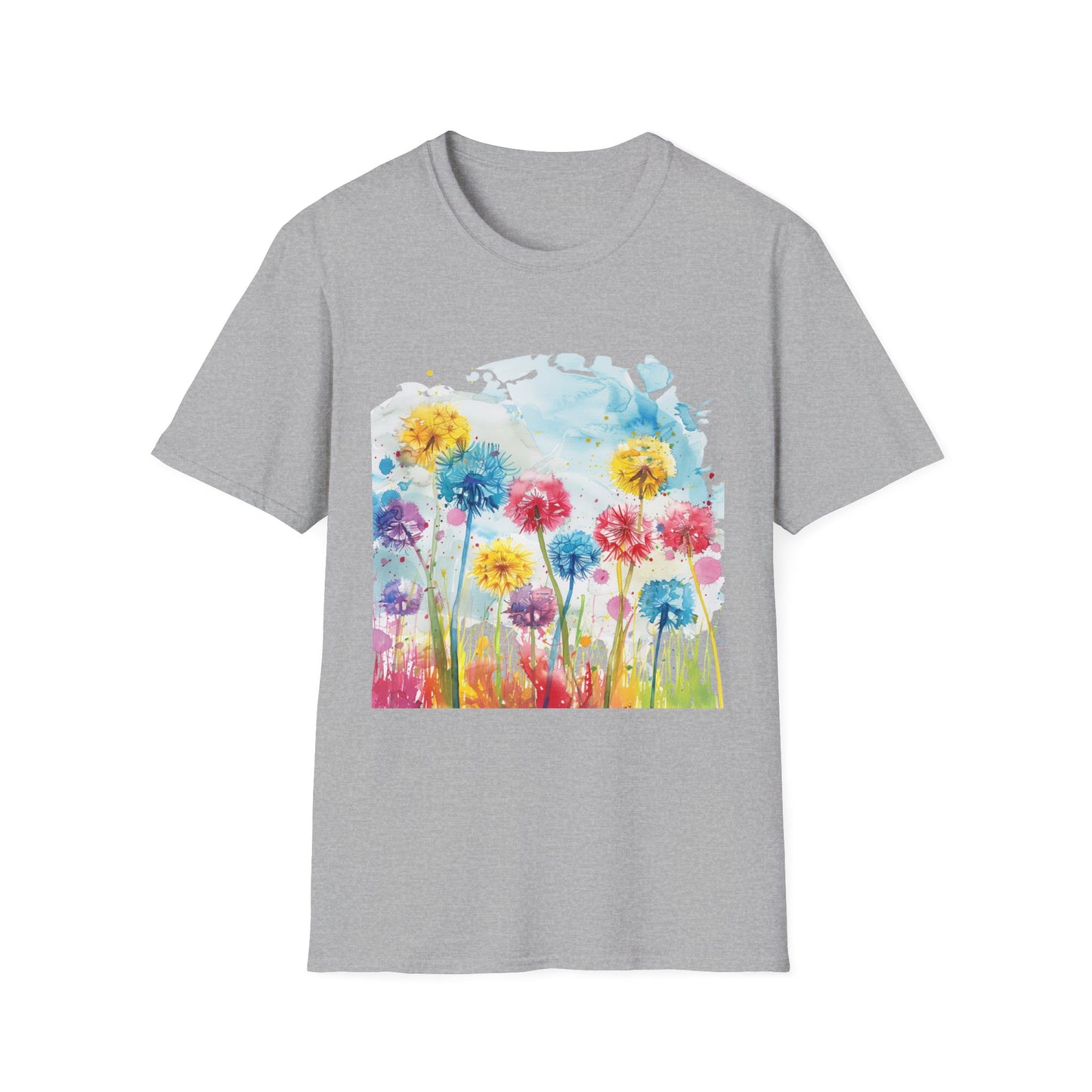 Watercolor Dandelion Field T-Shirt — Bright Floral Spring Tee