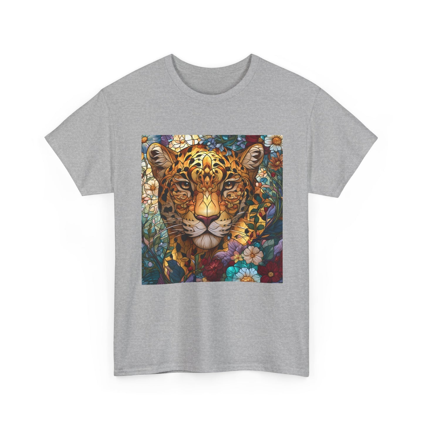 Jaguar Floral Portrait T-Shirt – Colorful Leopard Face Art Tee