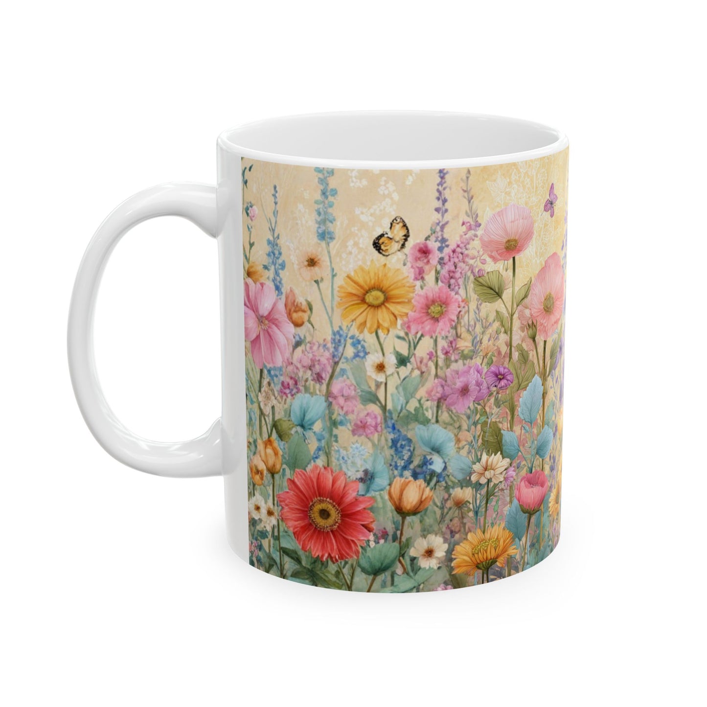 Floral Sunflower Meadow Ceramic Mug – Vintage Wildflower Coffee Cup (11oz, 15oz)