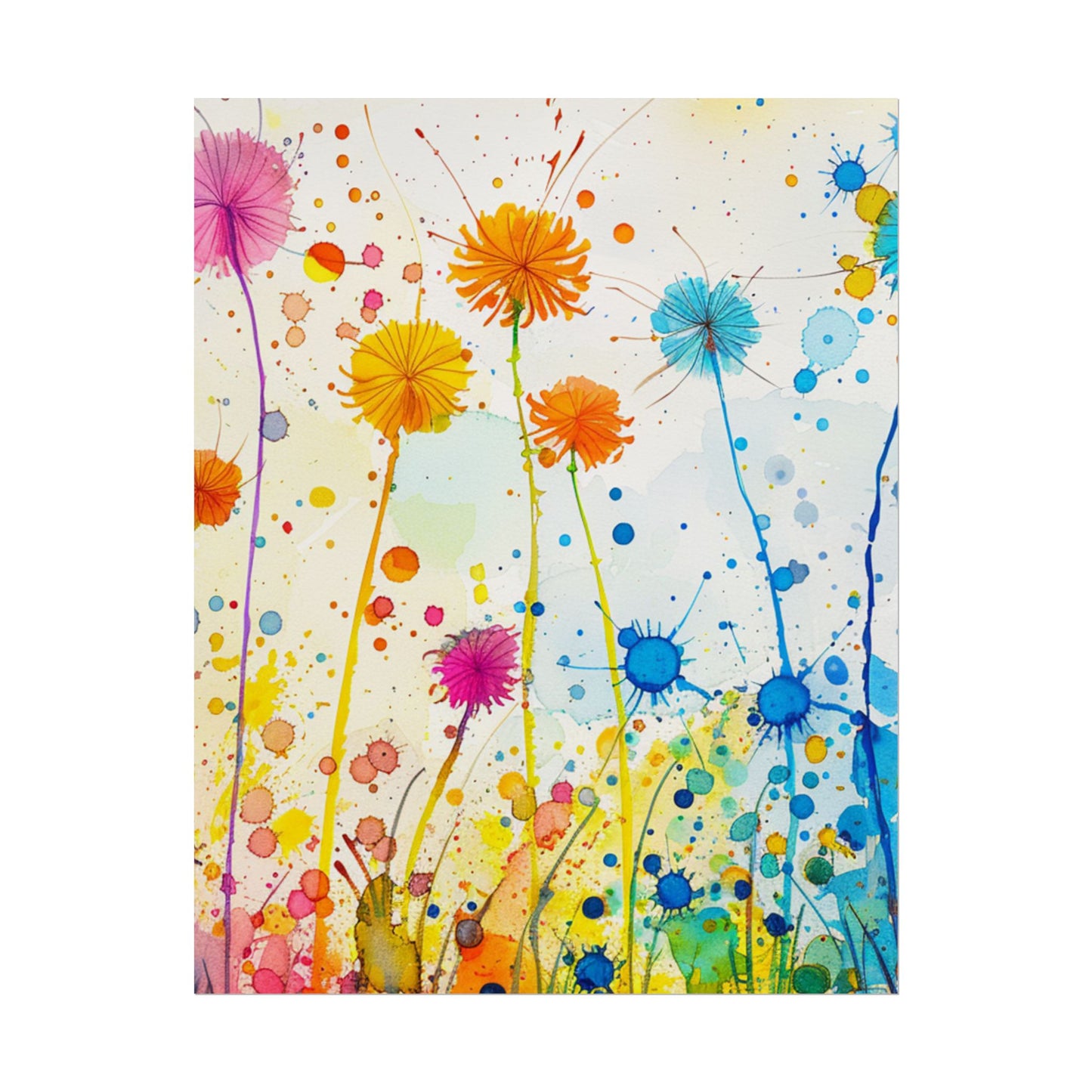 Colorful Watercolor Wildflower Poster — Bright Floral Rolled Art Print