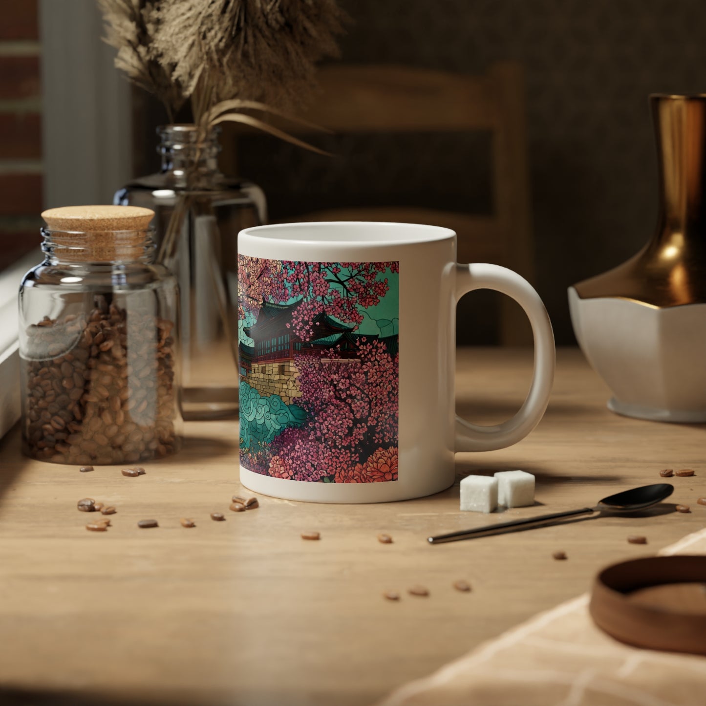 Cherry Blossom Scene 20oz Jumbo Mug — Sakura Temple Scenic Coffee Cup