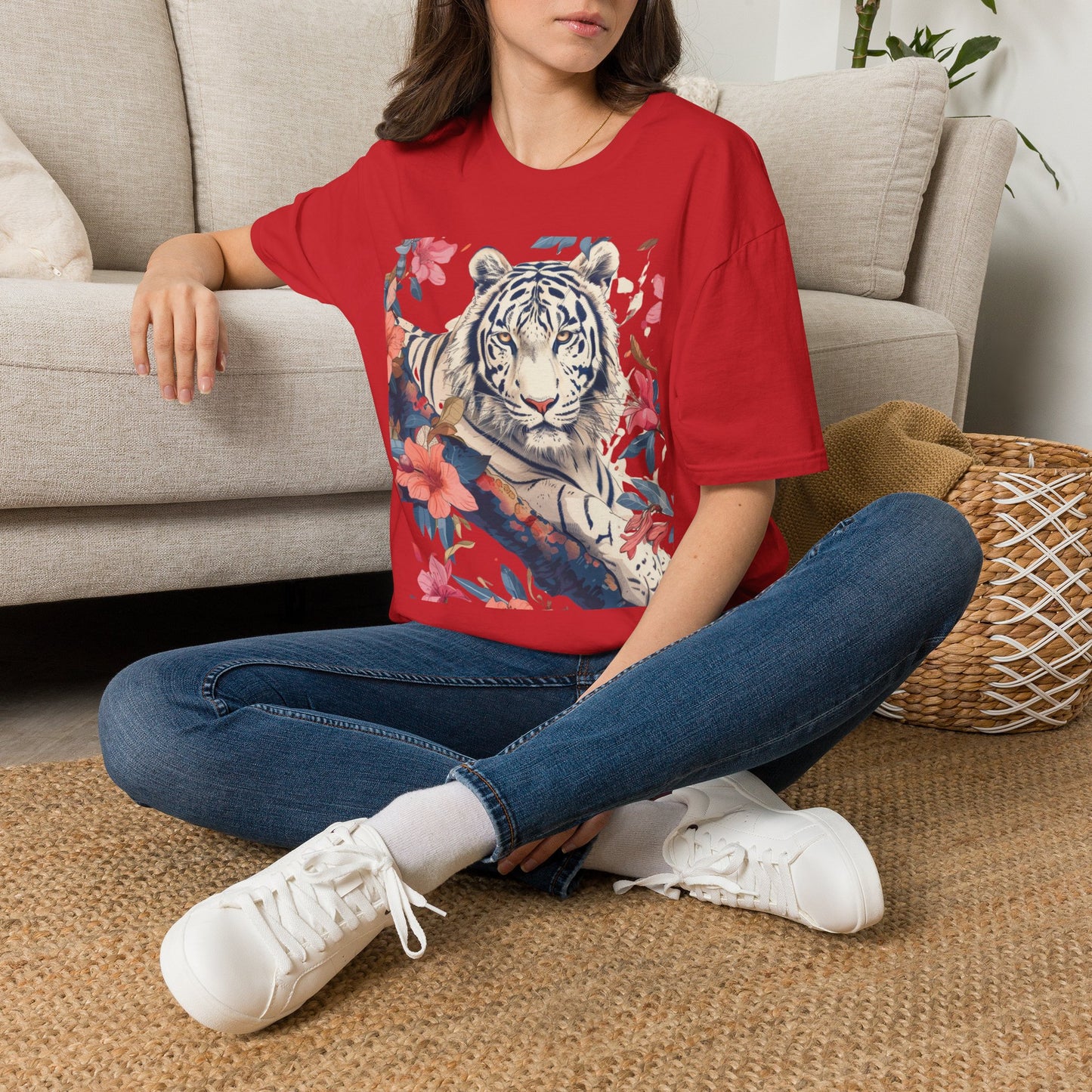 Tiger Floral T-Shirt — White Tiger & Blossom Graphic Tee