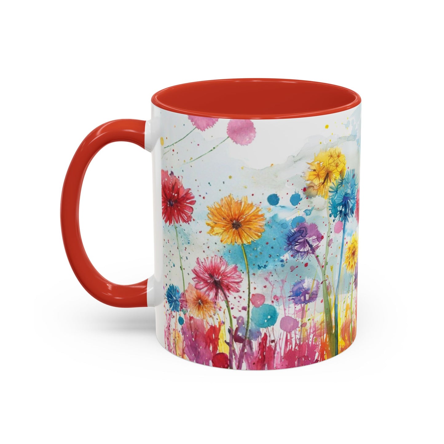 Watercolor Wildflower Accent Coffee Mug — Colorful Floral 11/15oz