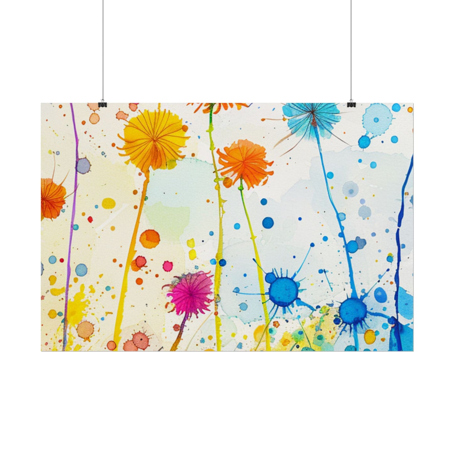 Colorful Watercolor Wildflower Poster — Bright Floral Rolled Art Print