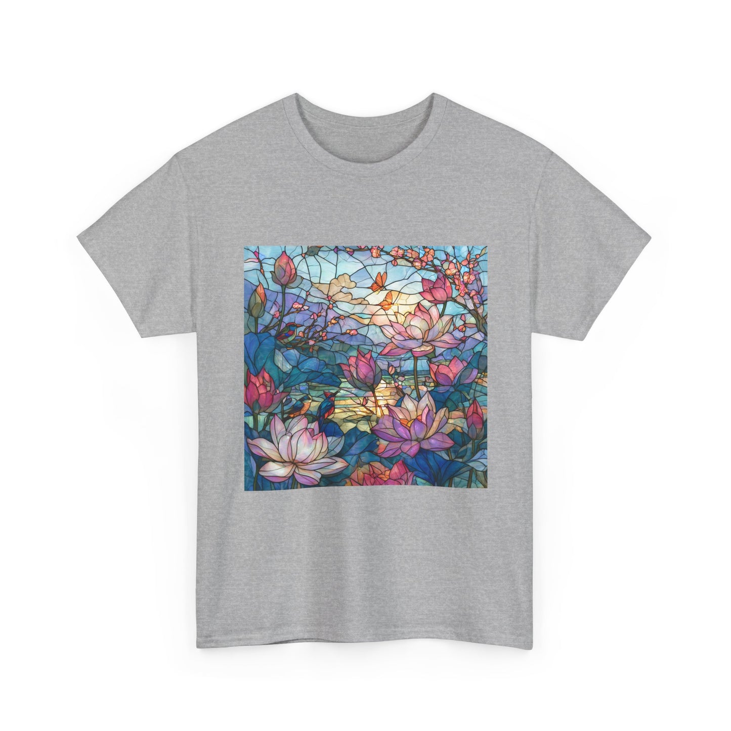 Lotus Garden of Light – Stained Glass Birds and Blossoms