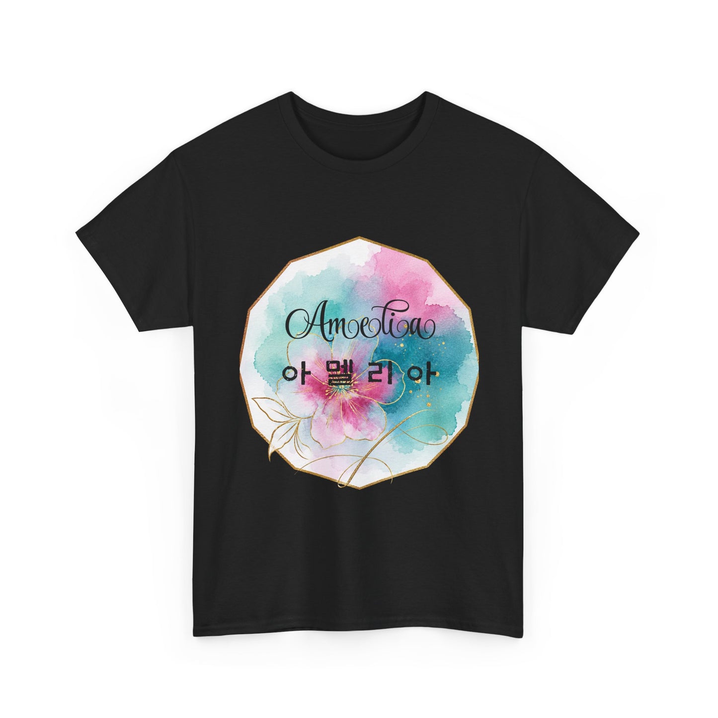 Floral Amorelia Tee — Watercolor Rose Korean Text Graphic Shirt