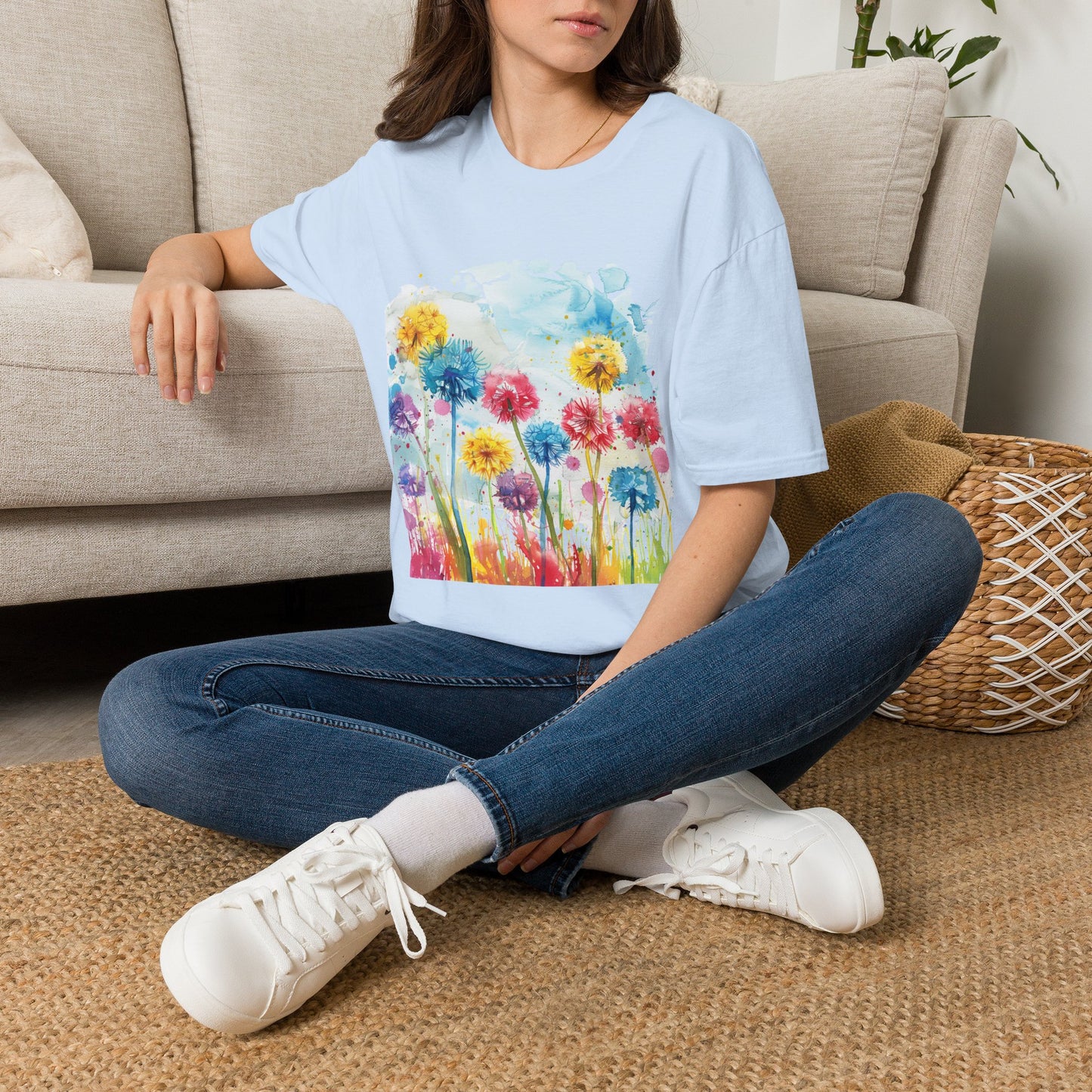 Watercolor Dandelion Field T-Shirt — Bright Floral Spring Tee