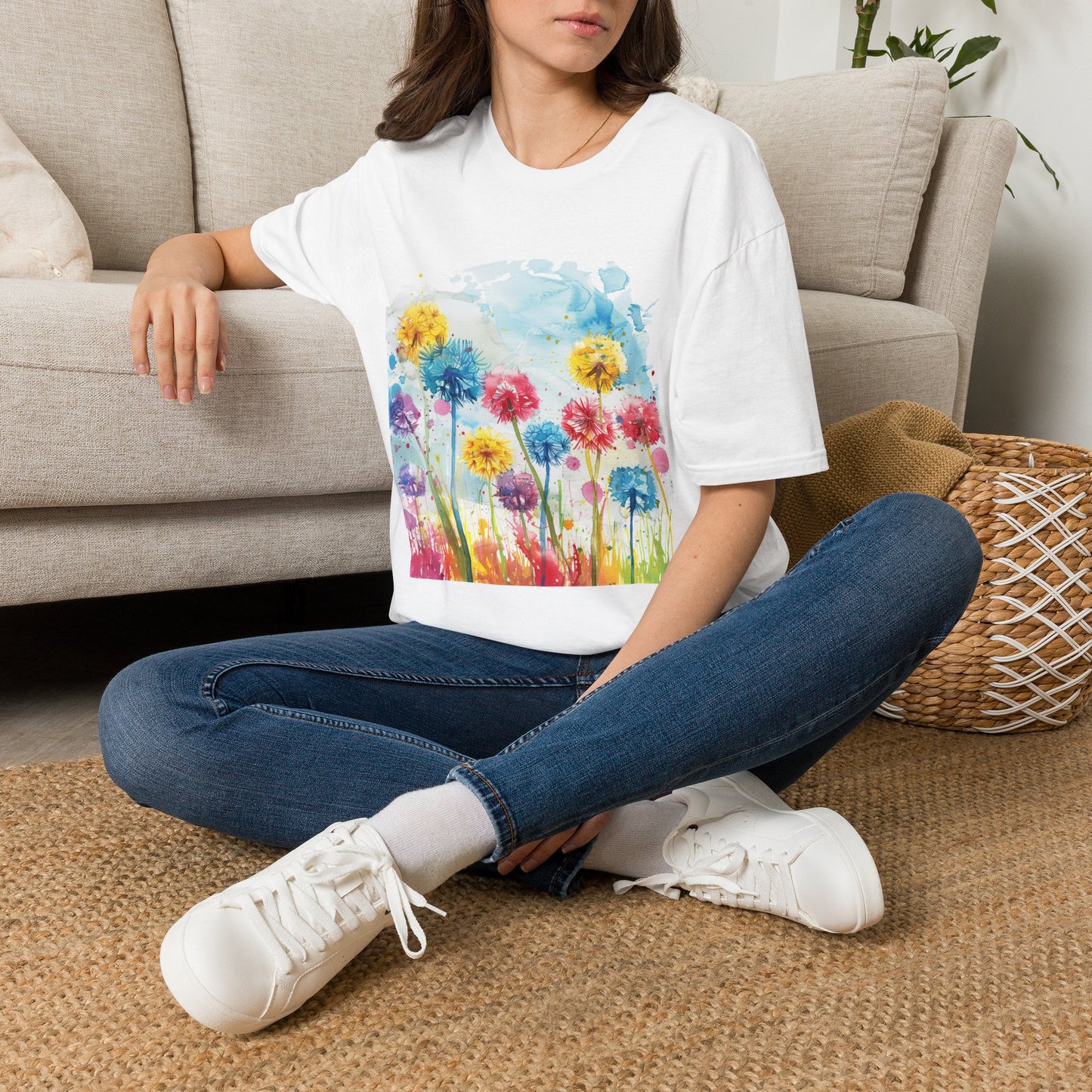 Watercolor Dandelion Field T-Shirt — Bright Floral Spring Tee