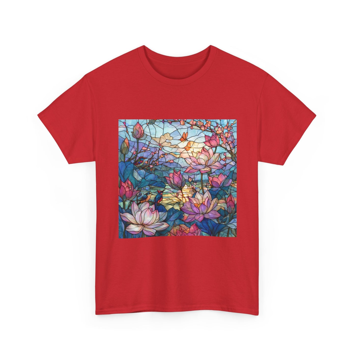 Lotus Garden of Light – Stained Glass Birds and Blossoms