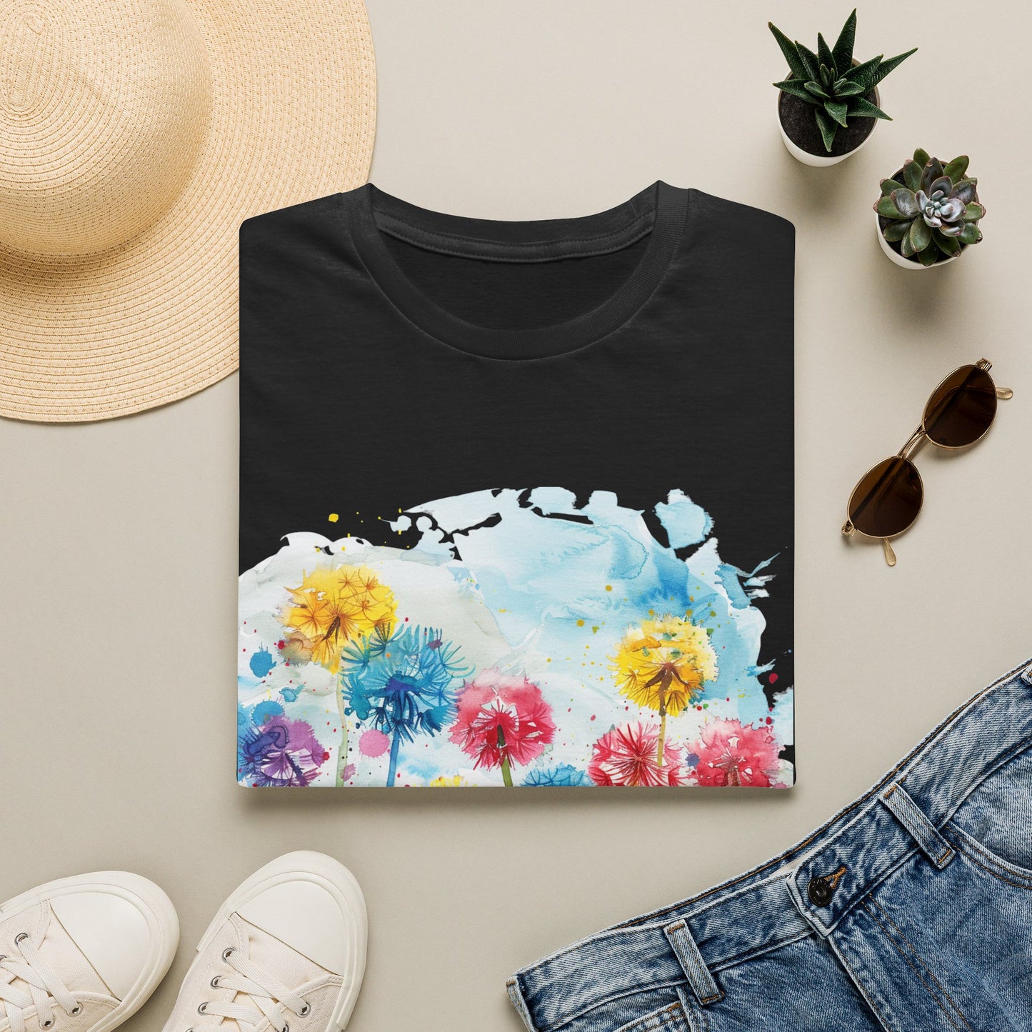 Watercolor Dandelion Field T-Shirt — Bright Floral Spring Tee