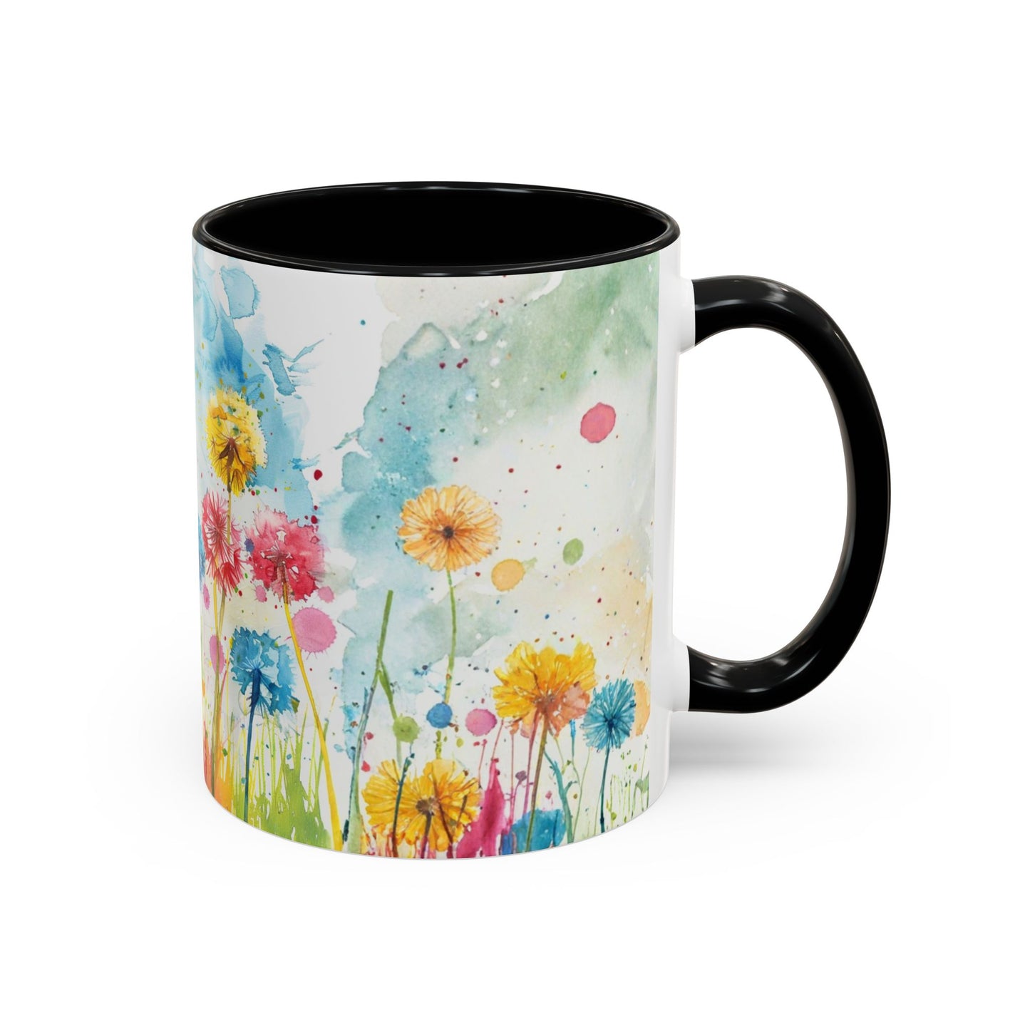 Watercolor Wildflower Accent Coffee Mug — Colorful Floral 11/15oz