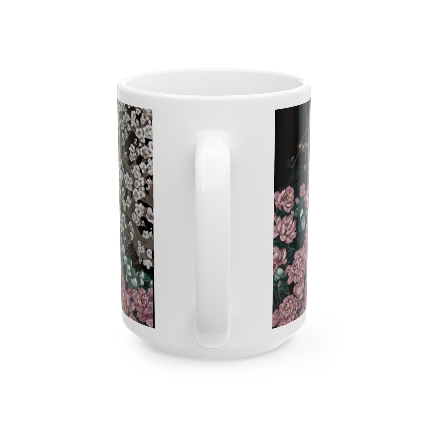 Floral Wave Ceramic Mug — Vintage Japanese-Inspired Crane & Ocean Design (11oz, 15oz)