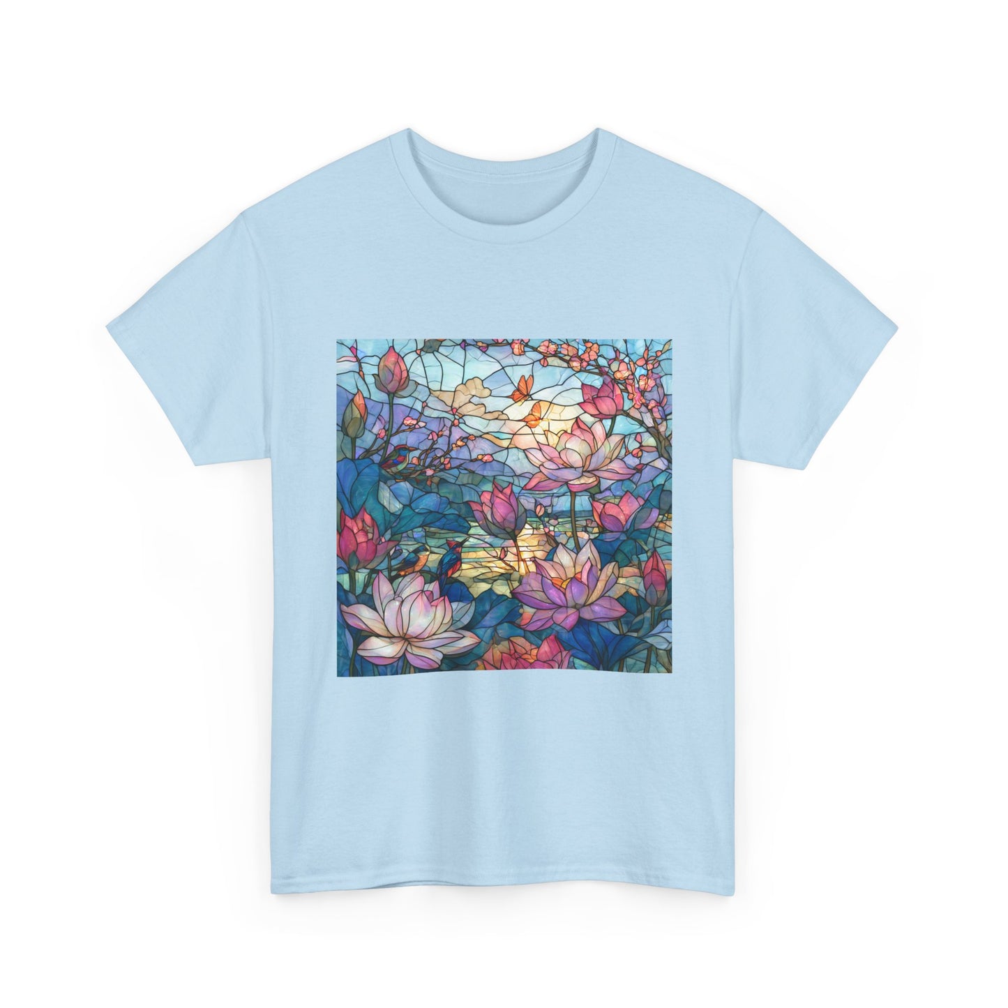 Lotus Garden of Light – Stained Glass Birds and Blossoms