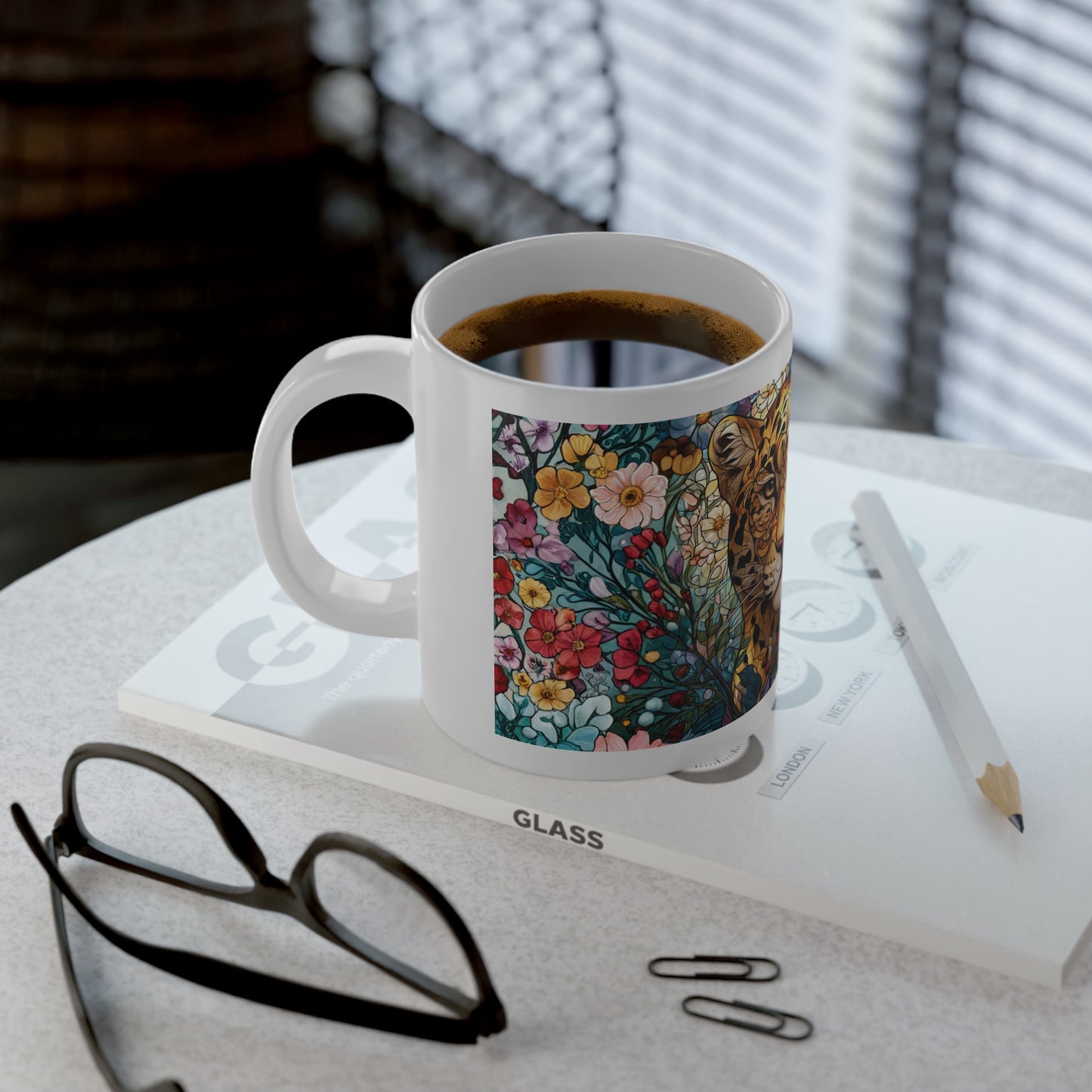 Jaguar Floral Jumbo Mug —  Leopard Portrait Coffee Cup