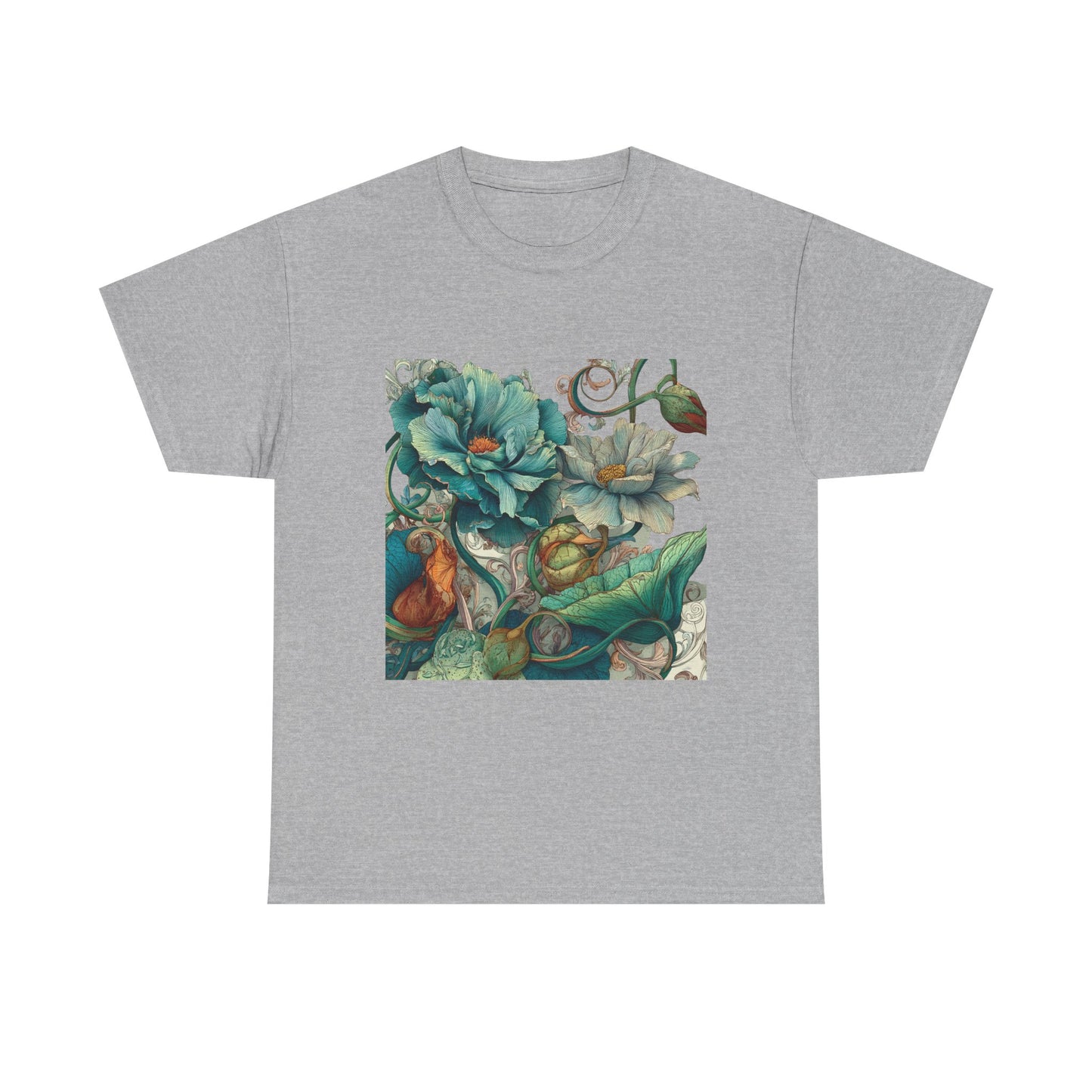 Floral Vintage Botanical Tee — Teal Peony Garden Graphic Shirt