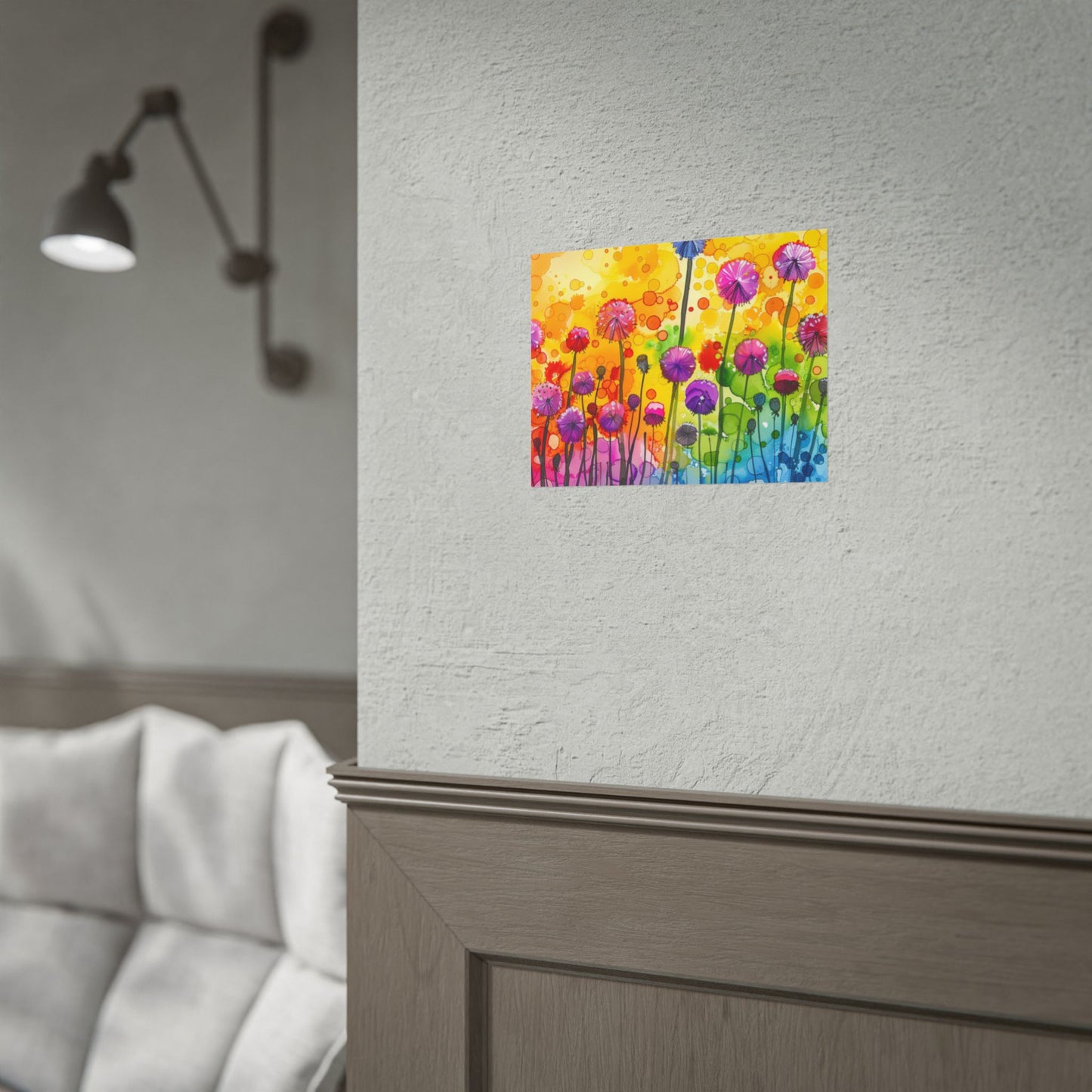 Colorful Floral Watercolor Poster — Rainbow Dandelion Garden Rolled Print