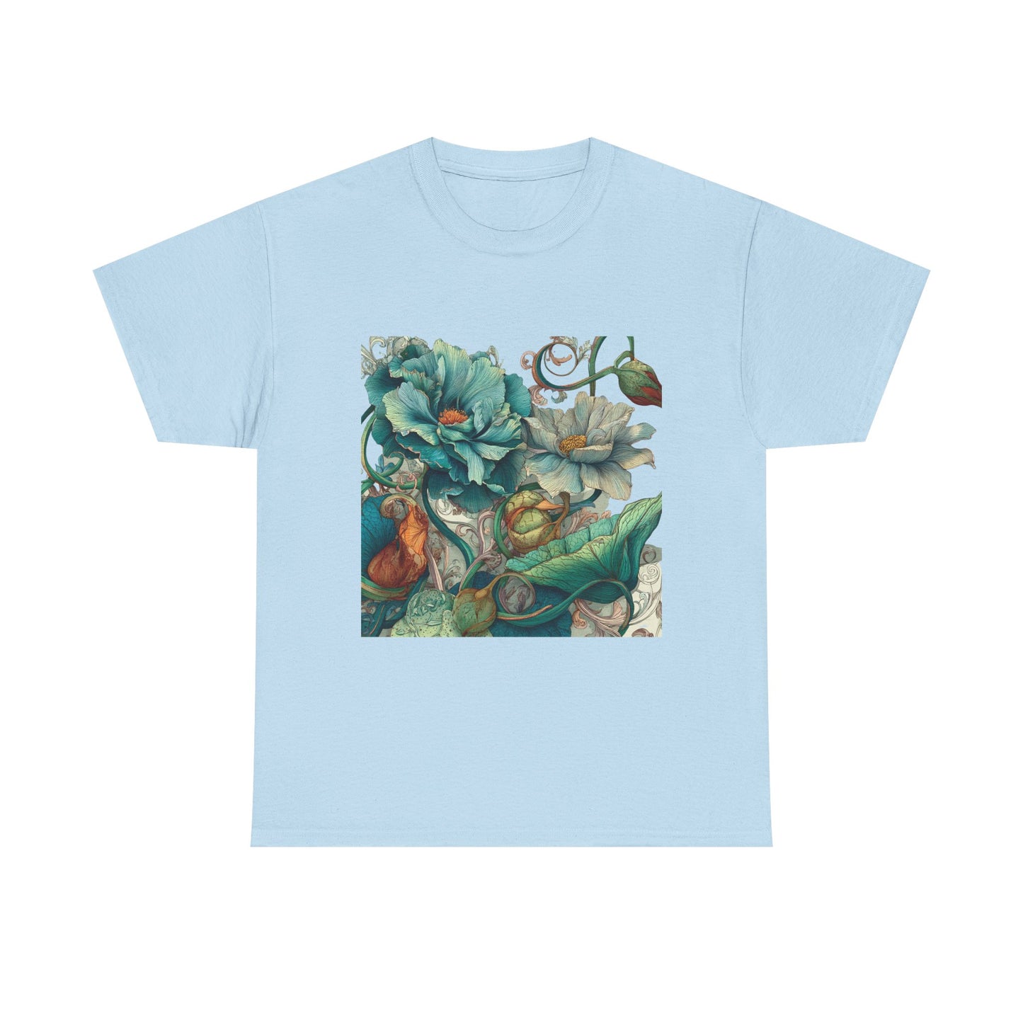 Floral Vintage Botanical Tee — Teal Peony Garden Graphic Shirt
