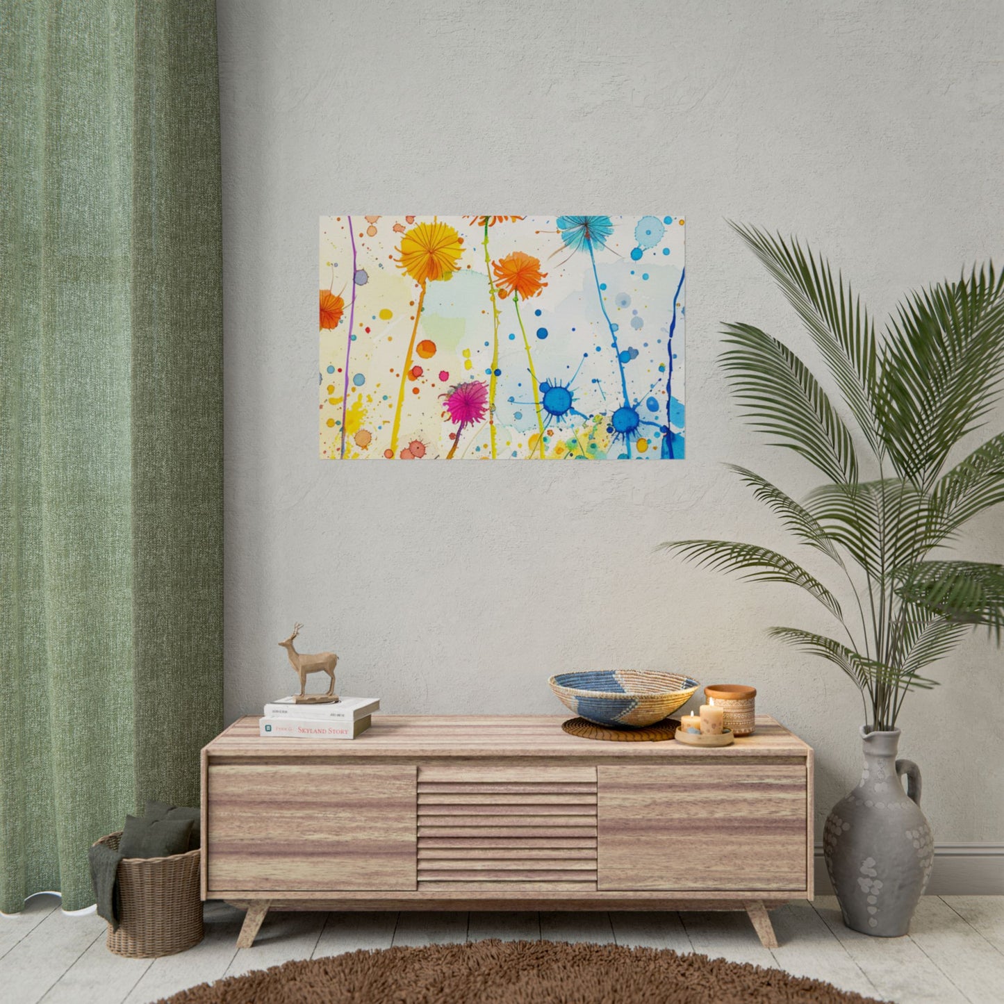 Colorful Watercolor Wildflower Poster — Bright Floral Rolled Art Print