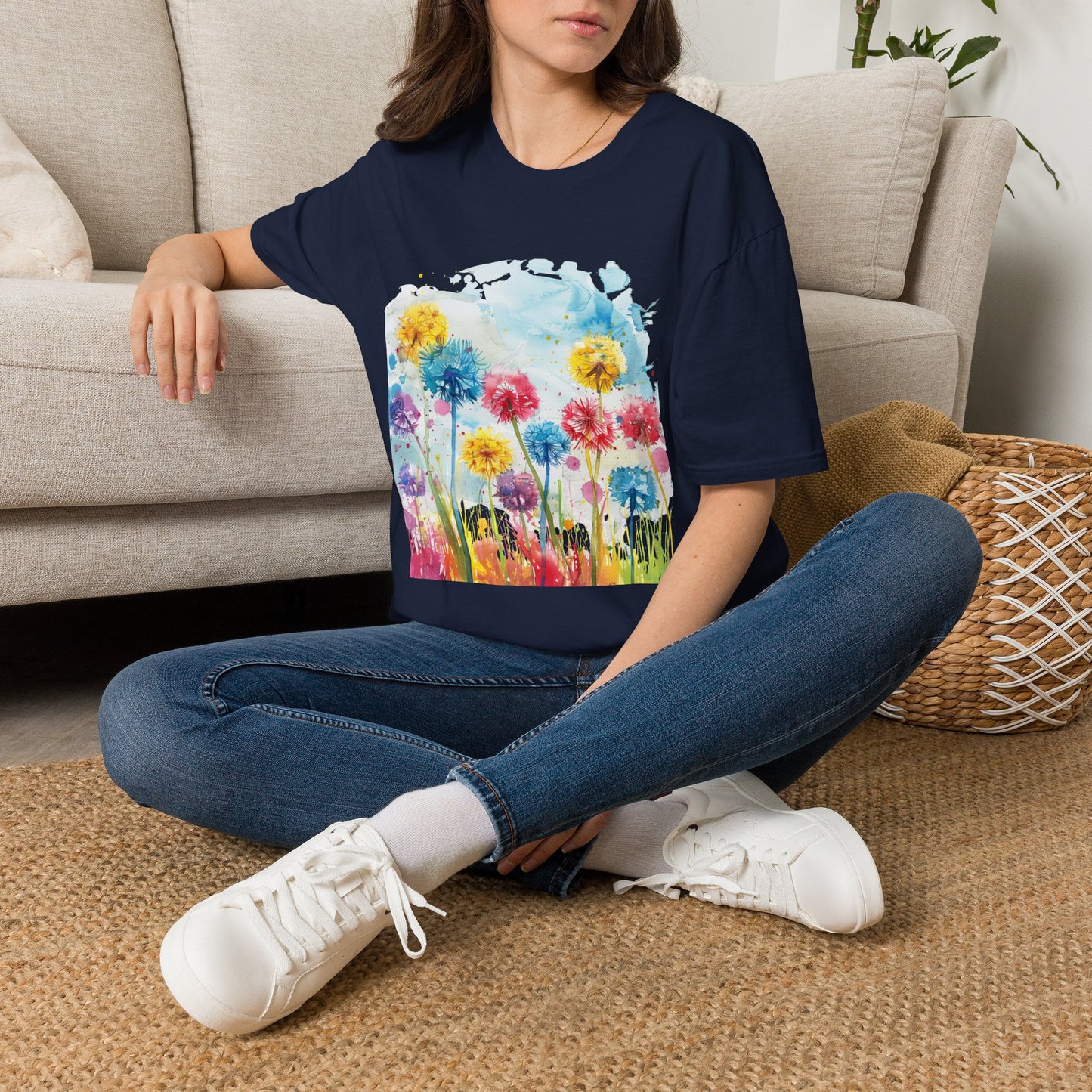 Watercolor Dandelion Field T-Shirt — Bright Floral Spring Tee