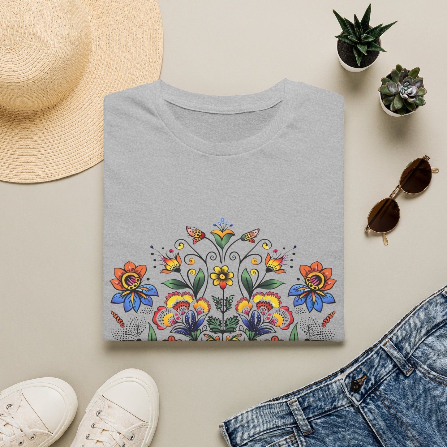 Floral Folk Art T-Shirt — Colorful Boho Flower Motif