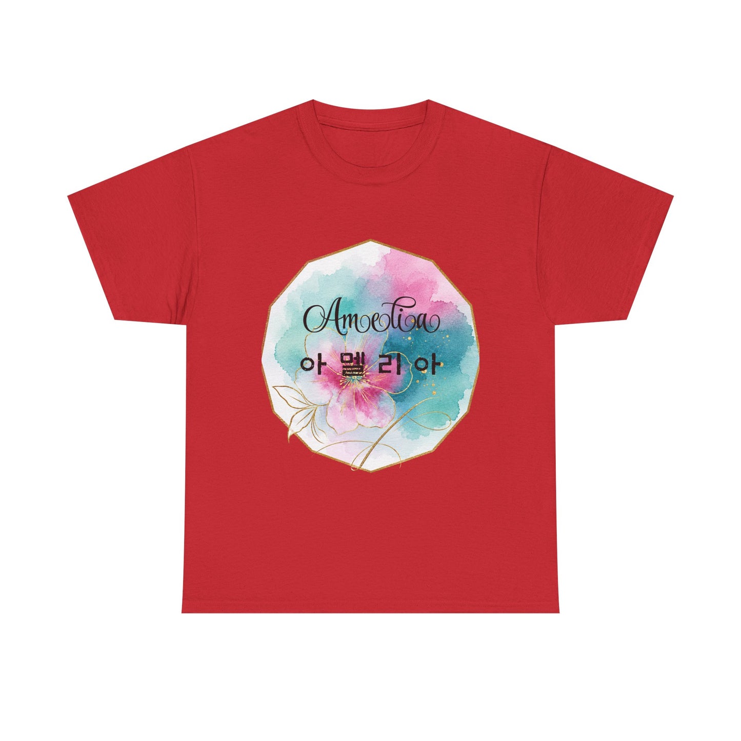 Floral Amorelia Tee — Watercolor Rose Korean Text Graphic Shirt