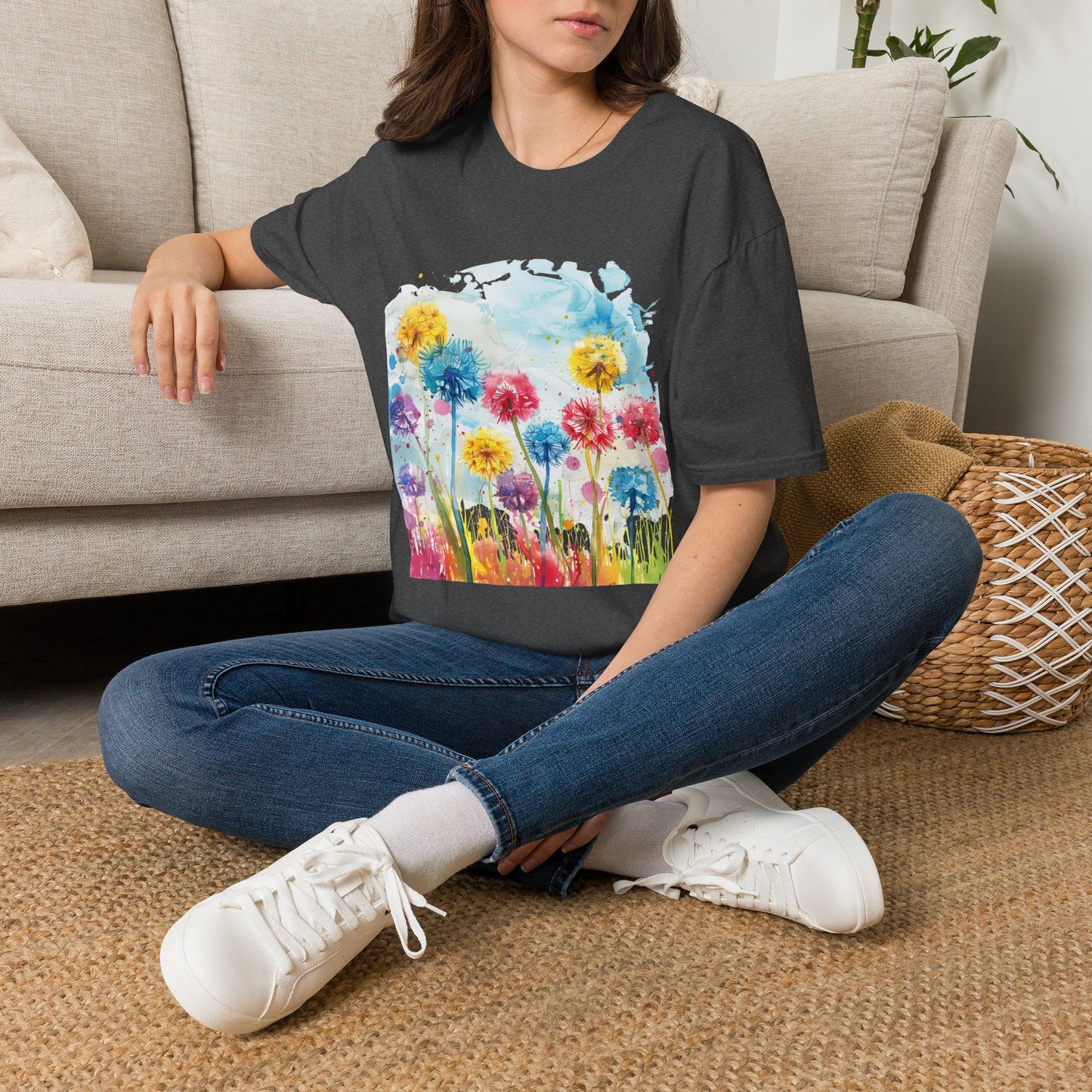 Watercolor Dandelion Field T-Shirt — Bright Floral Spring Tee