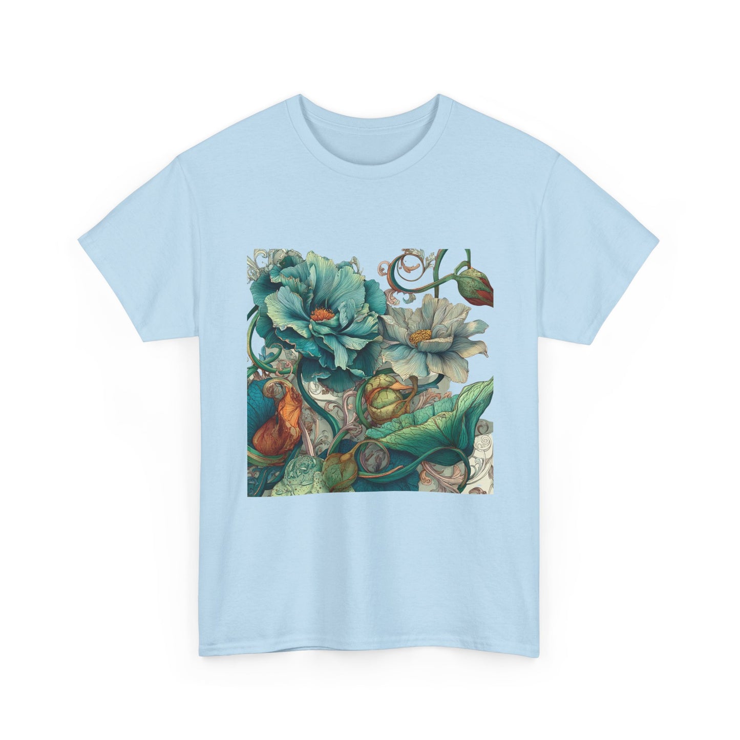 Floral Vintage Botanical Tee — Teal Peony Garden Graphic Shirt