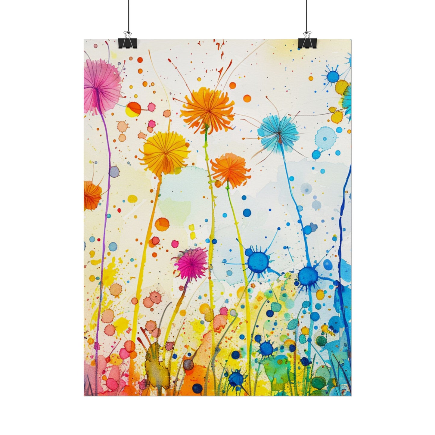 Colorful Watercolor Wildflower Poster — Bright Floral Rolled Art Print